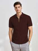 Men Self Design Zip Neck Polyester Maroon T-Shirt